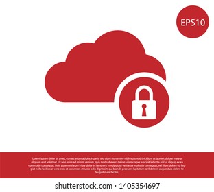 Red Cloud computing lock icon isolated on white background. Security, safety, protection concept. Vector Illustration