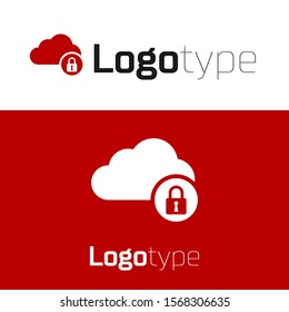 Red Cloud computing lock icon isolated on white background. Security, safety, protection concept. Logo design template element. Vector Illustration