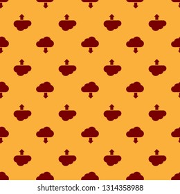 Red Cloud download icon isolated seamless pattern on brown background. Flat design. Vector Illustration