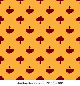 Red Cloud download icon isolated seamless pattern on brown background. Flat design. Vector Illustration