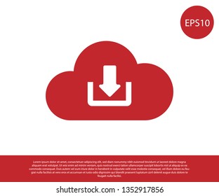 Red Cloud download icon isolated on white background. Vector Illustration