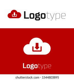 Red Cloud download icon isolated on white background. Logo design template element. Vector Illustration