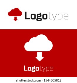 Red Cloud download icon isolated on white background. Logo design template element. Vector Illustration