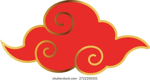 Nube roja con adornos de oro y remolinos sobre fondo blanco