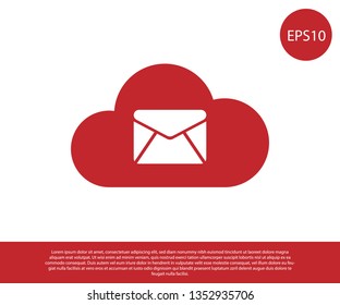 Red Cloud mail server icon isolated on white background. Cloud server hosting for email. Online message service. Mailbox sign. Vector Illustration