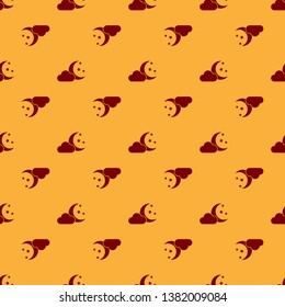 Red Cloud with moon and stars icon isolated seamless pattern on brown background. Cloudy night sign. Sleep dreams symbol. Night or bed time sign. Flat design. Vector Illustration