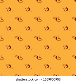 Red Cloud with moon and stars icon isolated seamless pattern on brown background. Cloudy night sign. Sleep dreams symbol. Night or bed time sign.  Vector Illustration