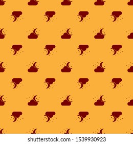 Red Cloud with moon and stars icon isolated seamless pattern on brown background. Cloudy night sign. Sleep dreams symbol. Night or bed time sign.  Vector Illustration