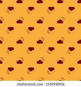 Red Cloud with moon and stars icon isolated seamless pattern on brown background. Cloudy night sign. Sleep dreams symbol. Night or bed time sign.  Vector Illustration