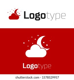 Red Cloud with moon and stars icon isolated on white background. Cloudy night sign. Sleep dreams symbol. Night or bed time sign. Logo design template element. Vector Illustration