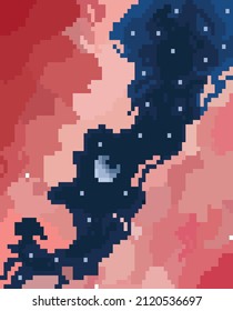 red cloud in the night with pixel art style