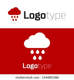 Red Cloud with rain icon isolated on white background. Rain cloud precipitation with rain drops. Logo design template element. Vector Illustration