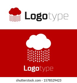Red Cloud with rain icon isolated on white background. Rain cloud precipitation with rain drops. Logo design template element. Vector Illustration