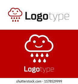 Red Cloud with rain icon isolated on white background. Rain cloud precipitation with rain drops. Logo design template element. Vector Illustration