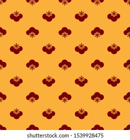 Red Cloud with snow icon isolated seamless pattern on brown background. Cloud with snowflakes. Single weather icon. Snowing sign.  Vector Illustration