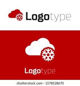 Red Cloud with snow icon isolated on white background. Cloud with snowflakes. Single weather icon. Snowing sign. Logo design template element. Vector Illustration