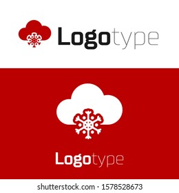 Red Cloud with snow icon isolated on white background. Cloud with snowflakes. Single weather icon. Snowing sign. Logo design template element. Vector Illustration