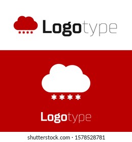 Red Cloud with snow icon isolated on white background. Cloud with snowflakes. Single weather icon. Snowing sign. Logo design template element. Vector Illustration