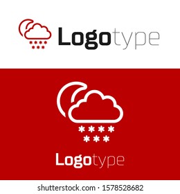 Red Cloud with snow and moon icon isolated on white background. Cloud with snowflakes. Single weather icon. Snowing sign. Logo design template element. Vector Illustration