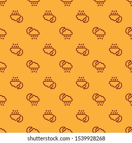 Red Cloud with snow and rain icon isolated seamless pattern on brown background. Weather icon.  Vector Illustration