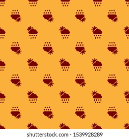 Red Cloud with snow and rain icon isolated seamless pattern on brown background. Weather icon.  Vector Illustration