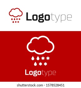 Red Cloud with snow and rain icon isolated on white background. Weather icon. Logo design template element. Vector Illustration