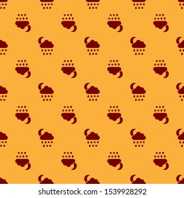 Red Cloud with snow, rain and moon icon isolated seamless pattern on brown background. Weather icon.  Vector Illustration