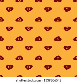 Red Cloud sync refresh icon isolated seamless pattern on brown background. Cloud and arrows. Flat design. Vector Illustration