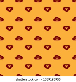 Red Cloud upload icon isolated seamless pattern on brown background. Flat design. Vector Illustration