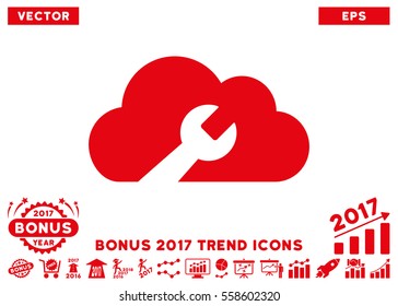 Red Cloud Wrench Tools pictogram with bonus 2017 year trend clip art. Vector illustration style is flat iconic symbols, white background.