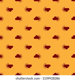 Red Cloudy icon isolated seamless pattern on brown background.  Vector Illustration