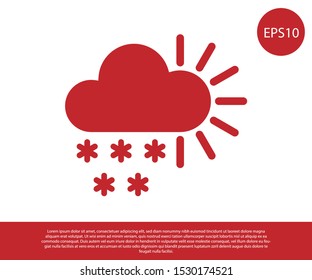 Red Cloudy with snow icon isolated on white background. Cloud with snowflakes. Single weather icon. Snowing sign.  Vector Illustration