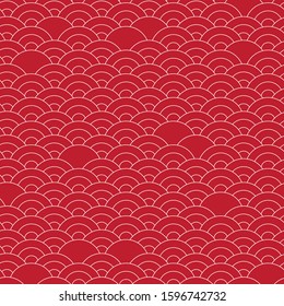 Red clounds chinese seamless pattern, oriental background, Japanese red scales pattern, Vector illustration.