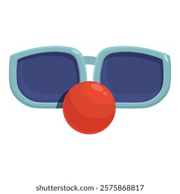 Red clown nose is hiding behind sunglasses, creating a playful and festive atmosphere