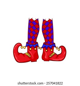 Red clown shoes and legs. Vector illustration.