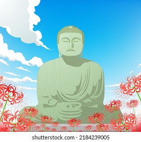 The red cluster amaryllis flowers blooming near the Great Buddha