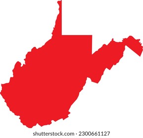 RED CMYK color detailed flat map of the federal state of WEST VIRGINIA, UNITED STATES OF AMERICA on transparent background
