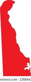 RED CMYK color detailed flat map of the federal state of DELAWARE, UNITED STATES OF AMERICA on transparent background