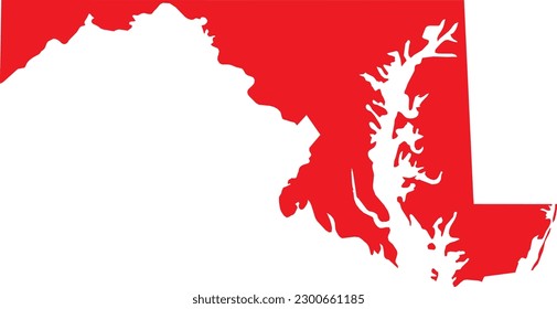 RED CMYK color detailed flat map of the federal state of MARYLAND, UNITED STATES OF AMERICA on transparent background