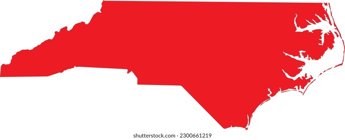 RED CMYK color detailed flat map of the federal state of NORTH CAROLINA, UNITED STATES OF AMERICA on transparent background