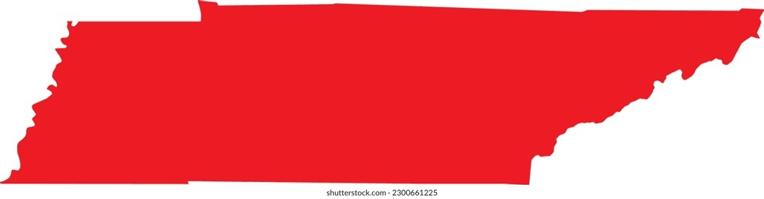 RED CMYK color detailed flat map of the federal state of TENNESSEE, UNITED STATES OF AMERICA on transparent background