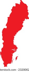 RED CMYK color detailed flat stencil map of the European country of SWEDEN on transparent background