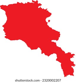 RED CMYK color detailed flat stencil map of the European country of ARMENIA on transparent background