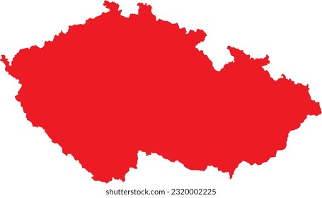 RED CMYK color detailed flat stencil map of the European country of CZECH REPUBLIC on transparent background