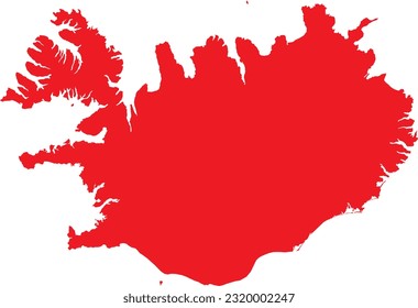 RED CMYK color detailed flat stencil map of the European country of ICELAND on transparent background