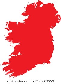 RED CMYK color detailed flat stencil map of the European island of IRELAND on transparent background