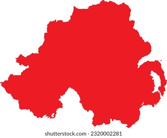 RED CMYK color detailed flat stencil map of the European country of NORTHERN IRELAND on transparent background
