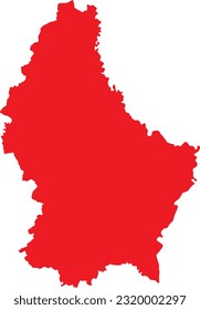 RED CMYK color detailed flat stencil map of the European country of LUXEMBOURG on transparent background