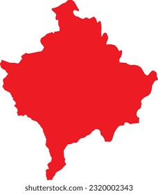 RED CMYK color detailed flat stencil map of the European country of KOSOVO on transparent background