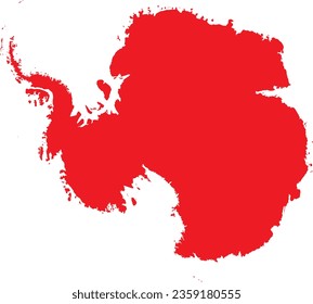 RED CMYK color detailed flat stencil map of the continent of ANTARCTICA (SOUTH POLE) on transparent background